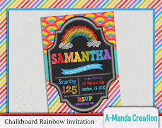 Chalkboard Rainbow Birthday Invitation