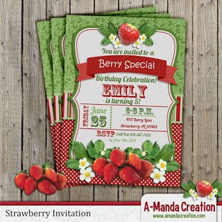 Strawberry Birthday Party Invitation and Printable Bundle