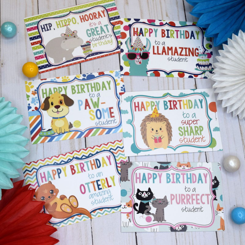 Bright & Bold Happy Birthday Postcards for Students