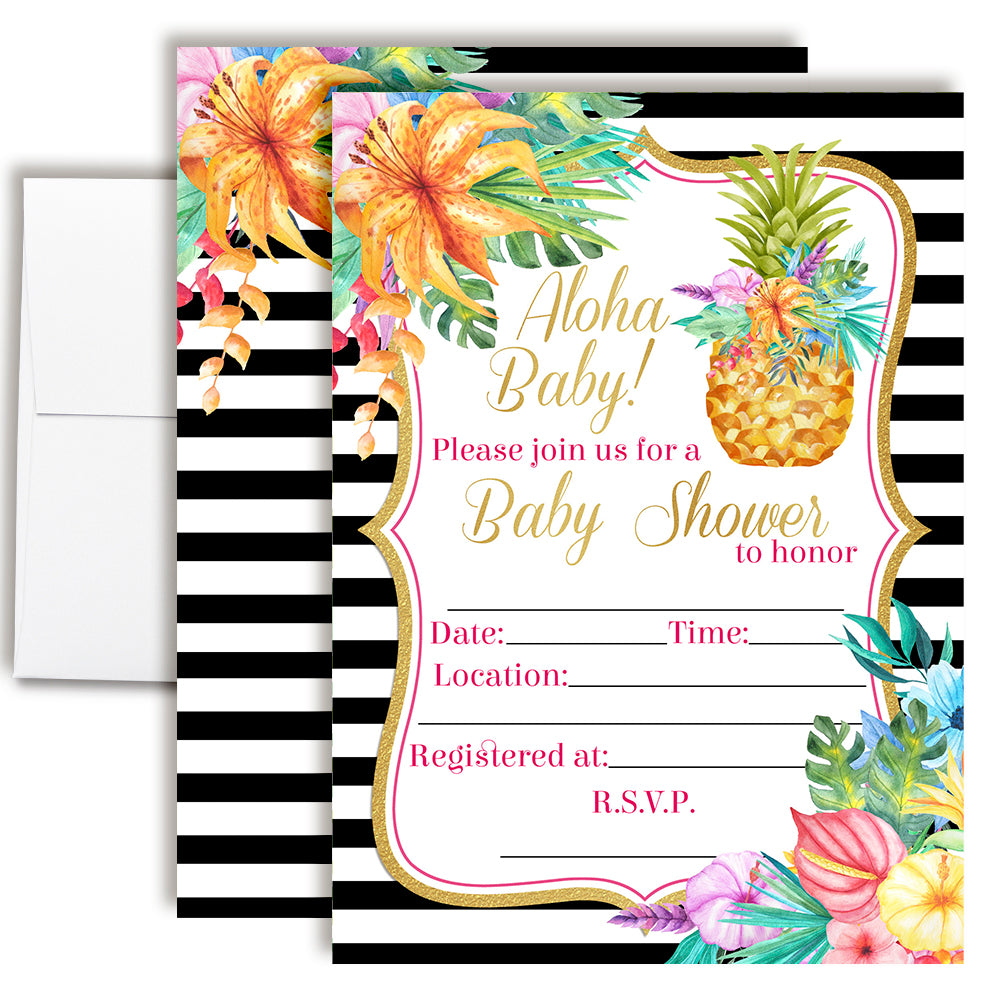 Aloha Pineapple Hawaiian Baby Shower Invitations – Amanda Creation
