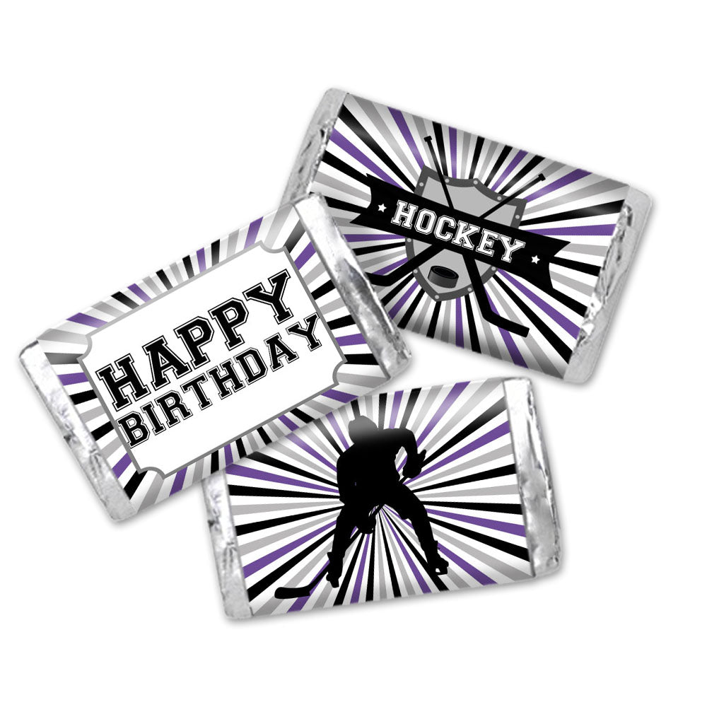 Purple & Gray Hockey Birthday Mini Candy Bar Wrappers Amanda Creation