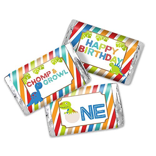 1st Birthday Boy Dinosaur Party Mini Chocolate Candy Bar Sticker Wrappers for Boys