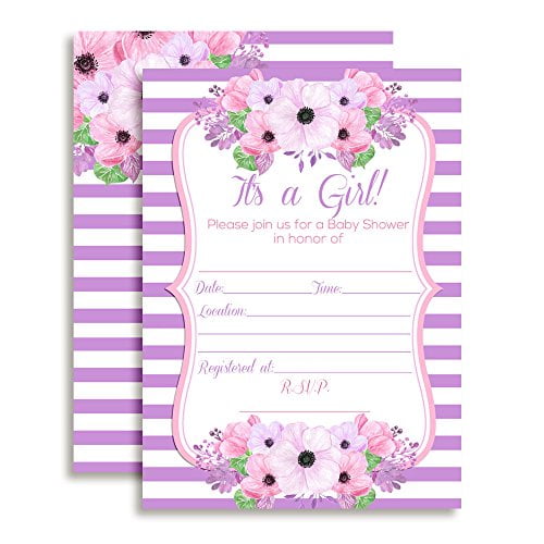 Pink & Purple Floral Baby Shower Invitations