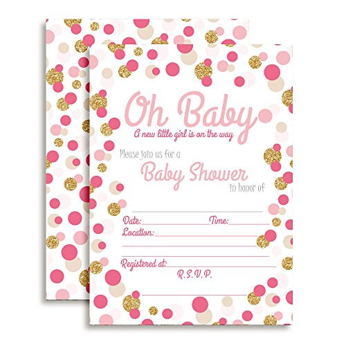 Pink & Gold Polka Dot Baby Shower Invitations (Girl)