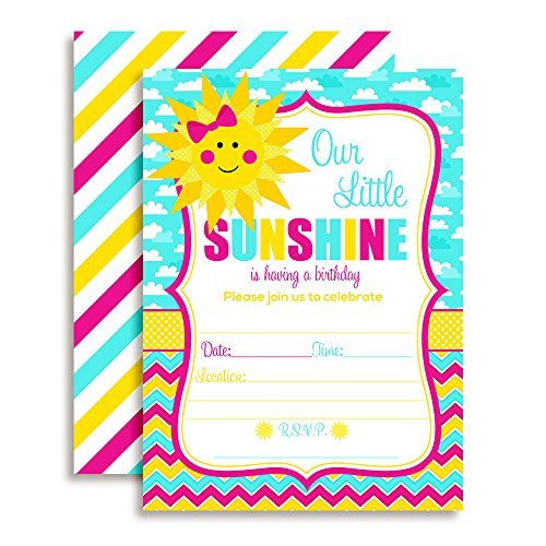 Little Ray of Sunshine Birthday Party Invitations (Girl)
