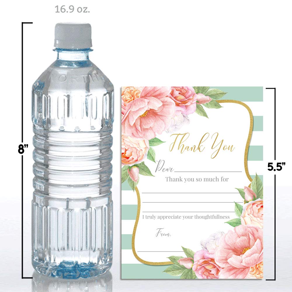 Aqua & Peony Floral Thank You Cards