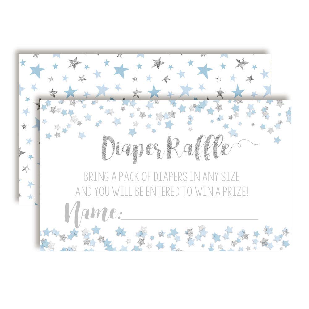 Blue & Silver Twinkle Little Star Themed Diaper Raffle Tickets for Baby Showers (Boy)