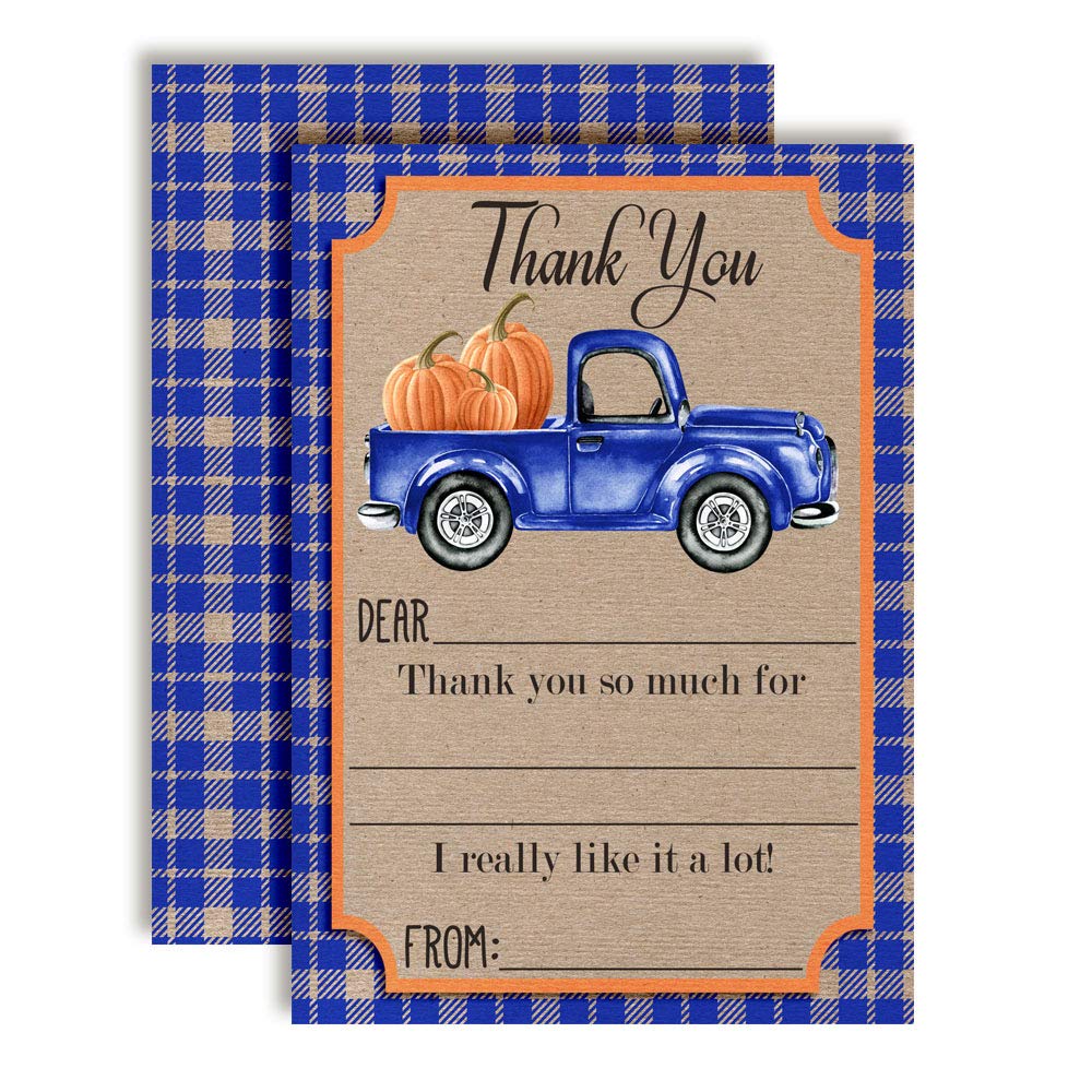 Blue Truck with Pumpkins Thank You Cards