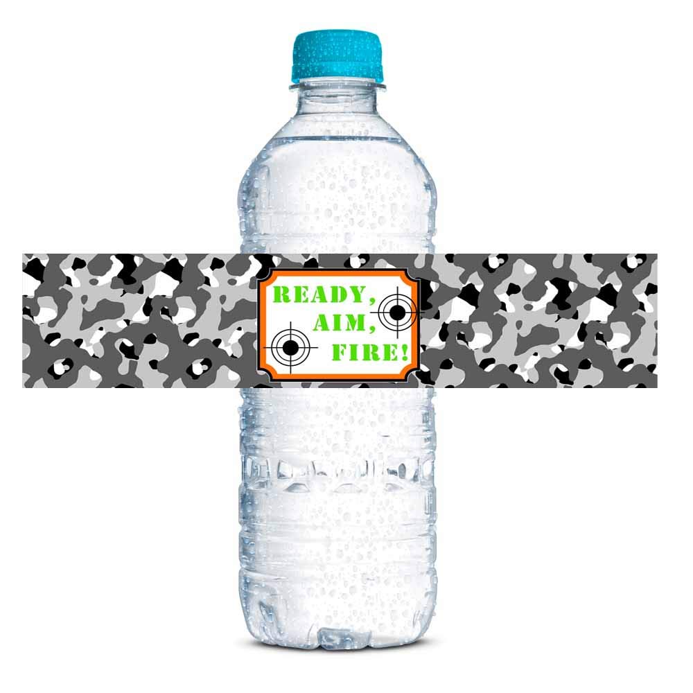 Camouflage Laser Tag Birthday Party Water Bottle Labels