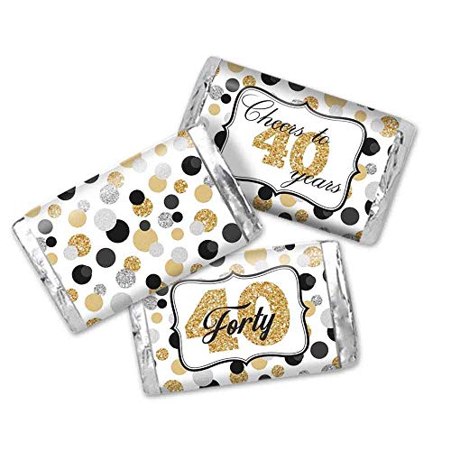 Cheers To 40 Confetti Polka Dot 40th Birthday Anniversary Party Mini Chocolate Candy Bar Sticker Wrappers