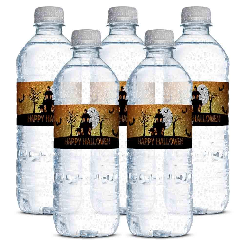 spooky haunted house water bottle labels