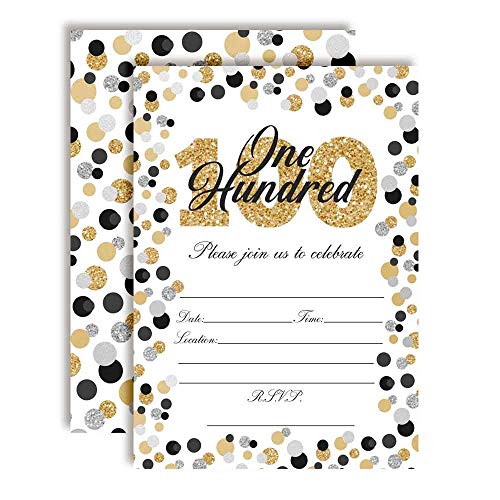 100th birthday invitations with confetti gold and silver polka dots