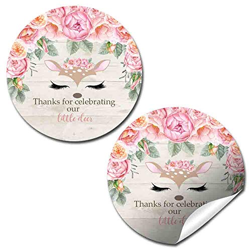 Deer Face Watercolor Floral Birthday Party Stickers