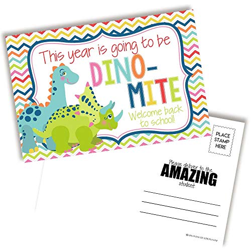dinosaur welcome back to school postcards