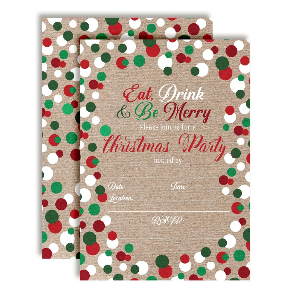 Kraft Polka Dot Christmas Party Invitations Amanda Creation