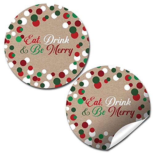 Eat Drink And Be Merry Polka Dot Christmas Party Favor Stickers Amanda Creation 