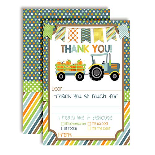 Tractor With Pumpkins Thank You Cards (Boy)