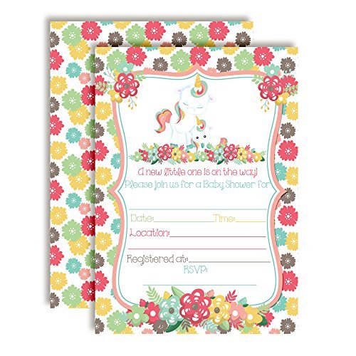 Floral Unicorn Baby Shower Invitations