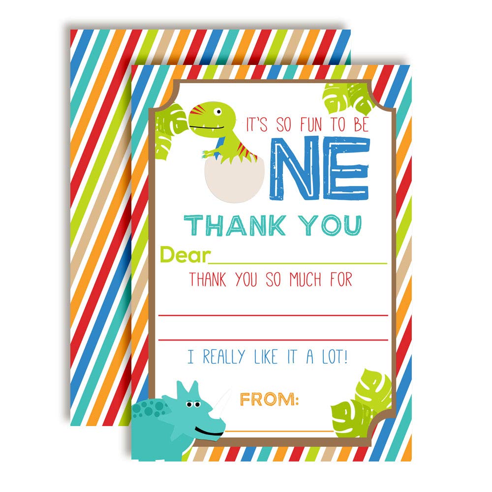 Dinosaur 1st Birthday Birthday Thank You Cards – Amanda Creation