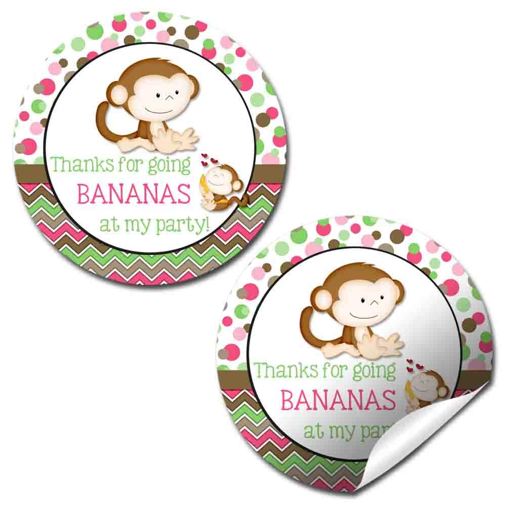 Little Monkey Go Bananas Birthday Party Stickers (Girl)