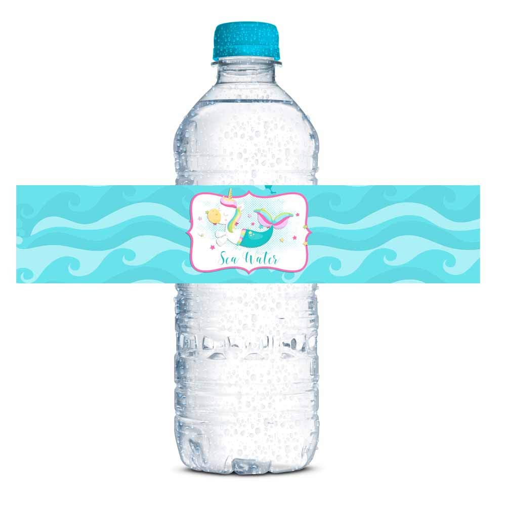 Unicorn Mermaid Birthday Party Water Bottle Labels