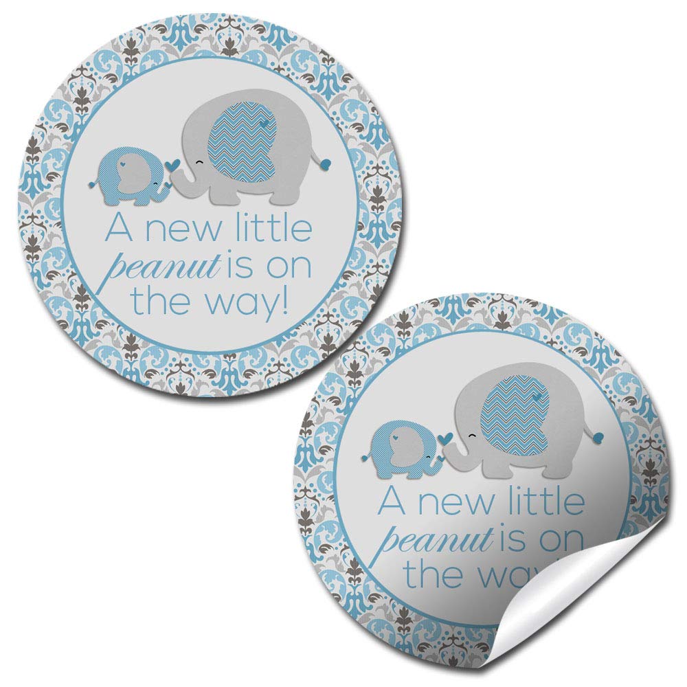 New Little Peanut Elephant Baby Shower Stickers (Boy)