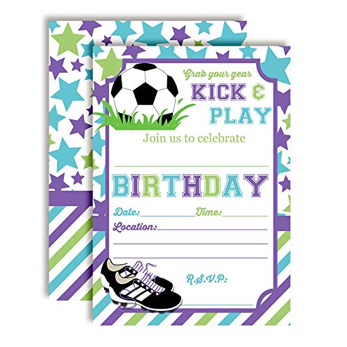 Pastel Kick and Play Soccer Themed Birthday Party Invitations for Girls