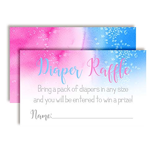 Pink & Blue Watercolor Diaper Raffle Tickets for Gender Reveal Baby Showers