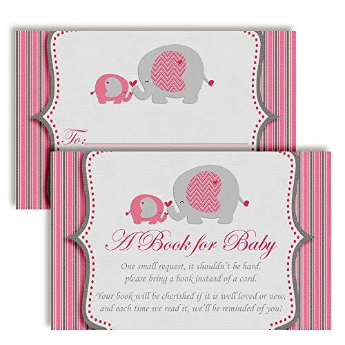 Pink Elephant Mama & Baby "œBring A Book" Cards for Baby Showers (Girl)