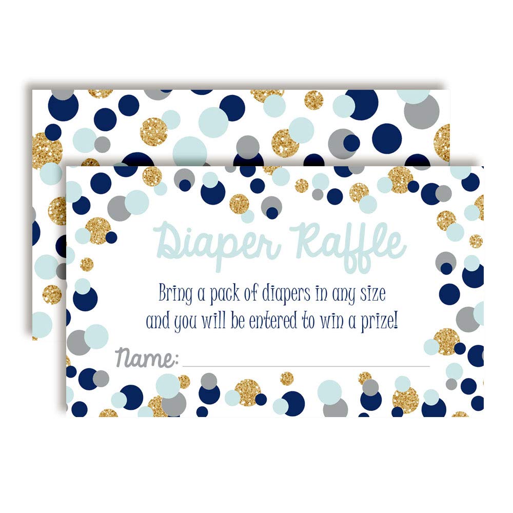 Polka Dot Blue & Gold Diaper Raffle Tickets for Baby Showers (Boy)