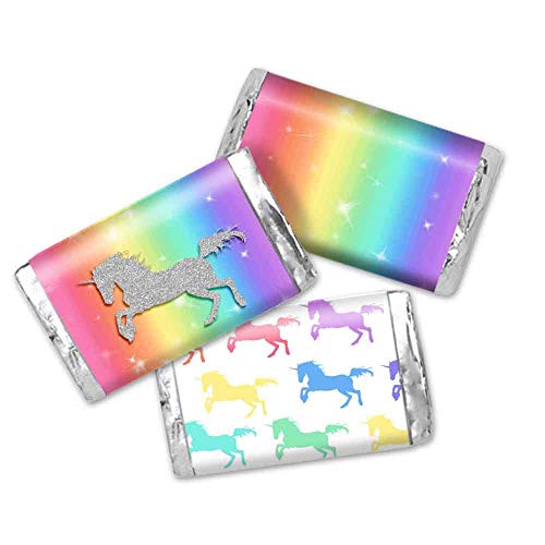 Rainbow Glitter Unicorn Birthday Party Mini Chocolate Candy Bar Sticker Wrappers for Kids
