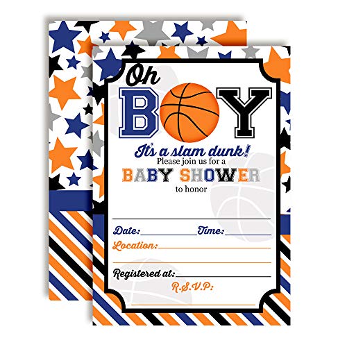 Slam Dunk Basketball Themed Baby Sprinkle Baby Shower Invitations for Boys