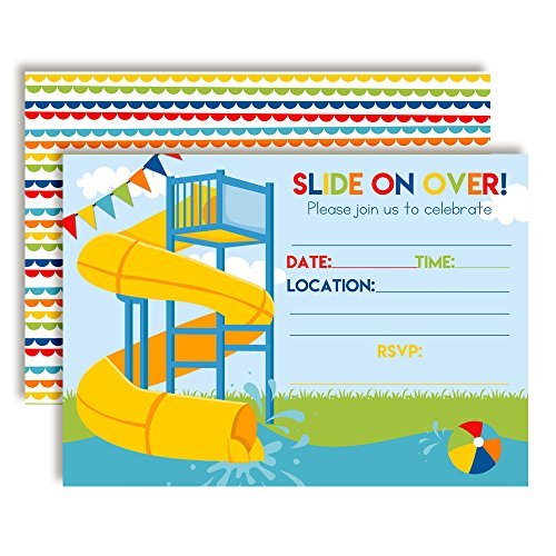 Slide Into Summer Waterslide Birthday Party Invitations (Boy)