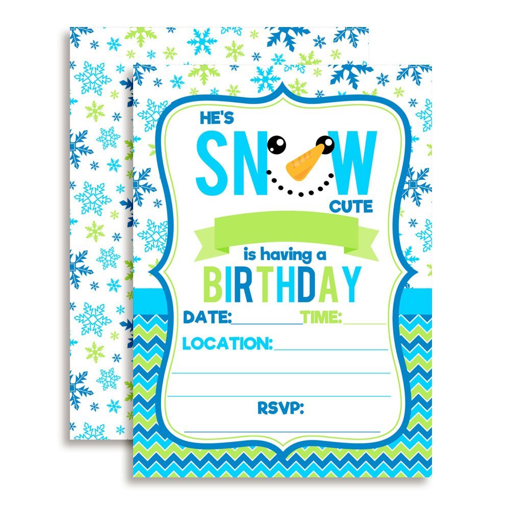 Snow Cute Snowman Face Birthday Party Invitations (Boy)