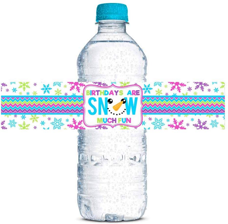 Snowman Face Birthday Party Water Bottle Labels (Girl)