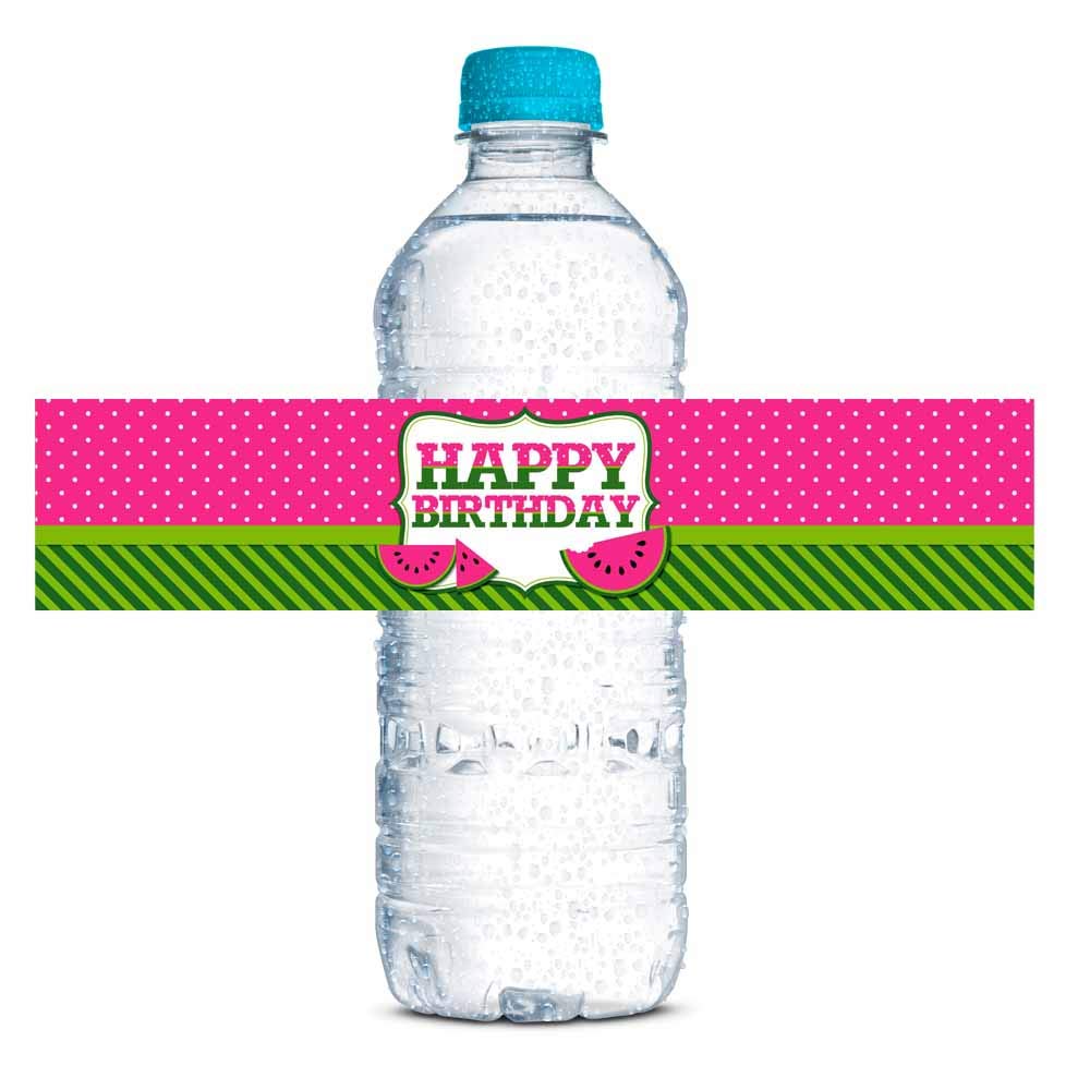 Pink Watermelon Birthday Party Water Bottle Labels