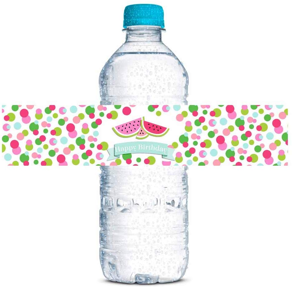 Polka Dot Watermelon Birthday Party Water Bottle Labels