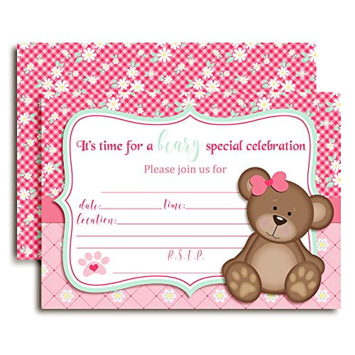 Teddy Bear Birthday Party Invitations (Girl)