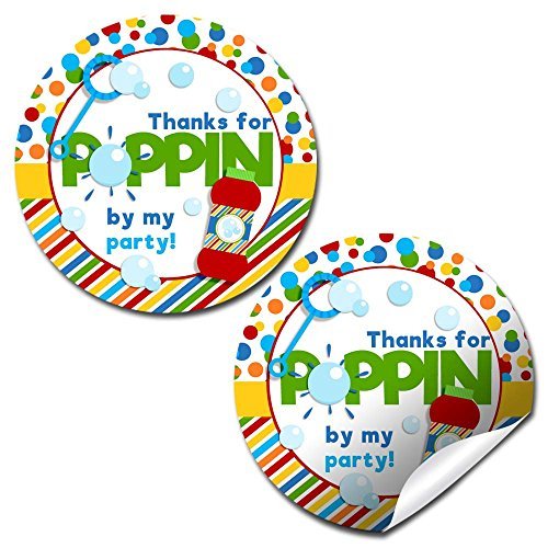 Thanks for Poppin' By Bubble Birthday Party Stickers