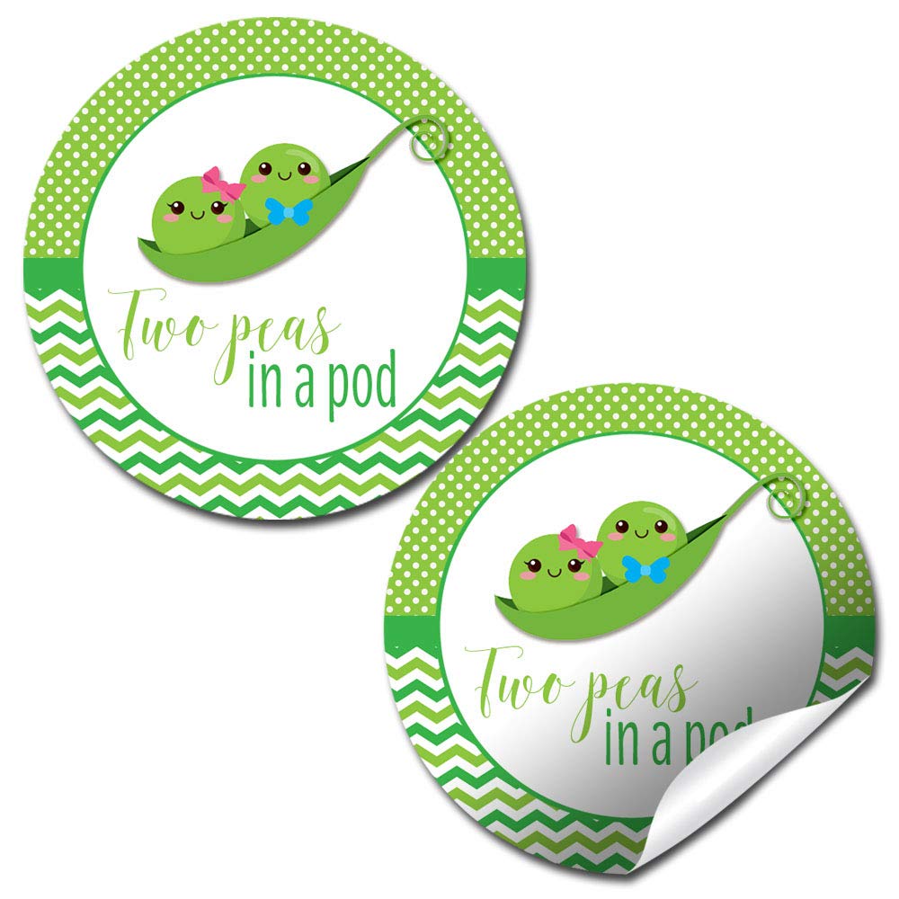 Two Peas In A Pod Twins Baby Shower Favor Stickers (Girl, Boy) Amanda