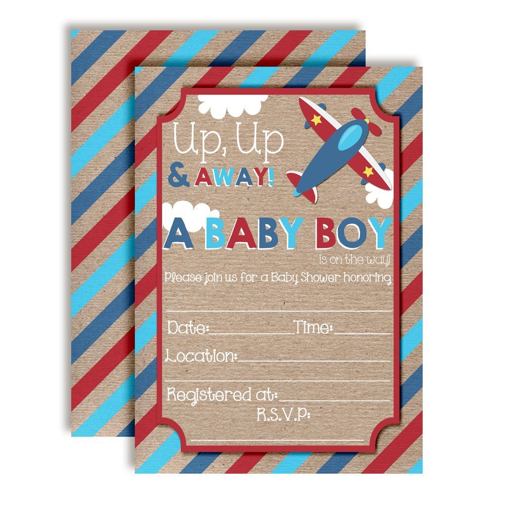 Up & Away Airplane Baby Shower Invitations