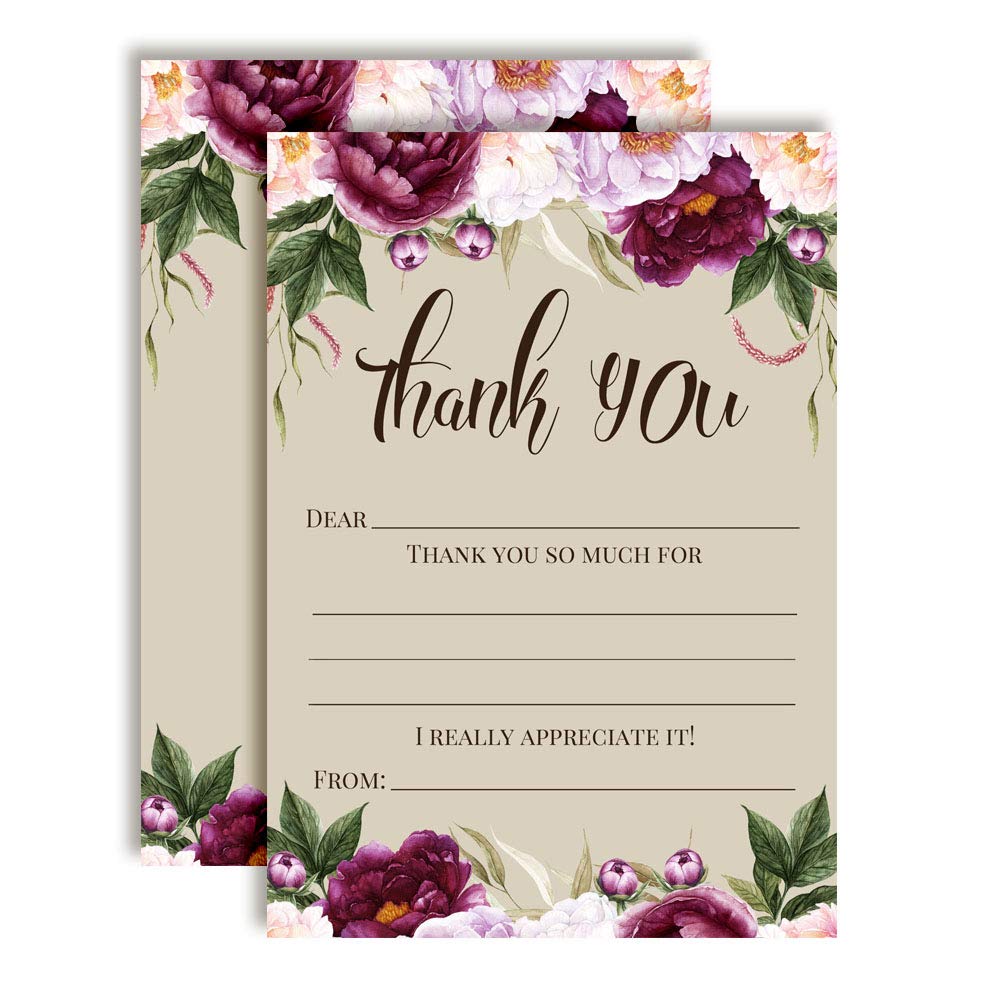 Violet & Lilac Floral Bridal Shower Thank You Cards