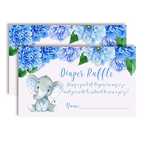 Watercolor Dahlia Floral Elephant Diaper Raffle Tickets for Baby Showers (Boy)