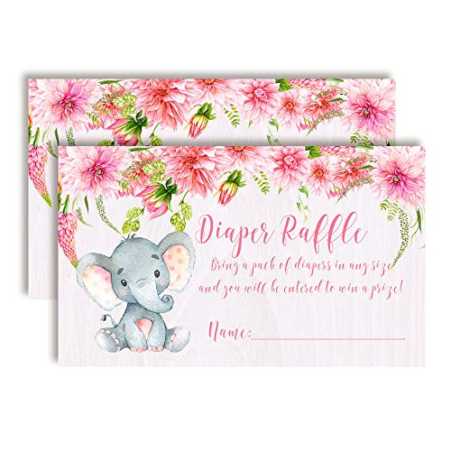 Watercolor Dahlia Floral Elephant Diaper Raffle Tickets for Baby Showers (Girl)