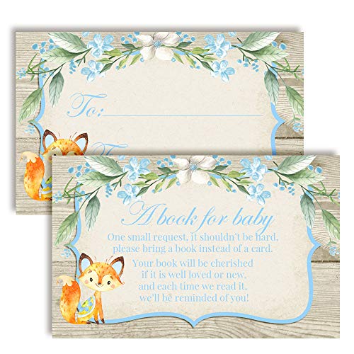 Watercolor Floral Woodland Fox "œBring A Book" Cards for Baby Showers (Boy)