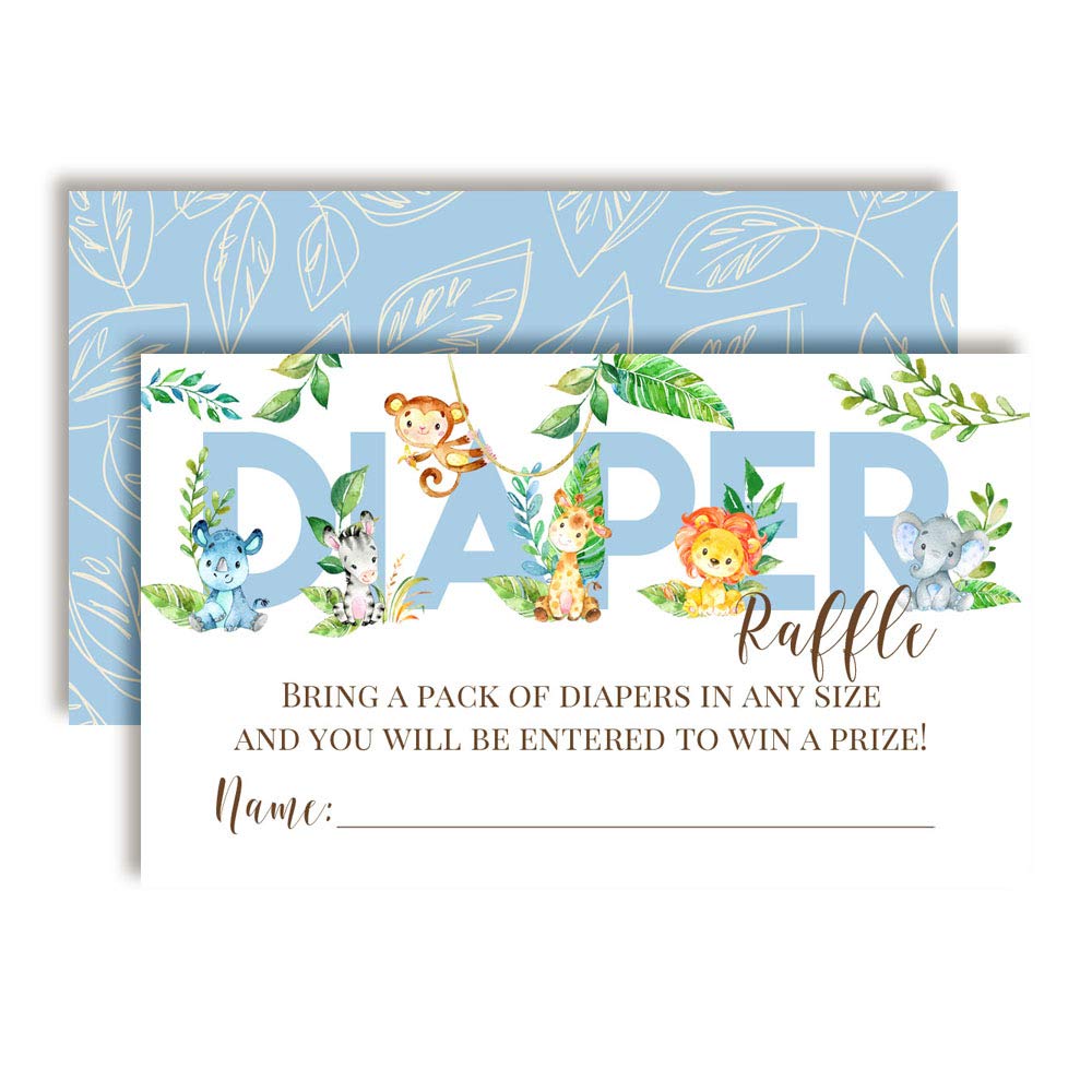 Watercolor Jungle Animals Diaper Raffle Tickets for Baby Showers (Boy)