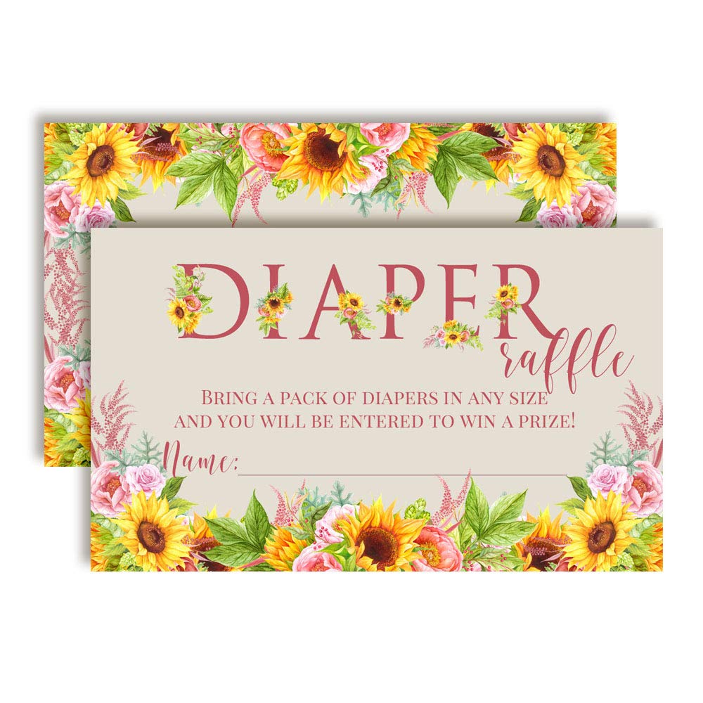 Watercolor Sunflower & Peony Floral Diaper Raffle Tickets for Baby Showers