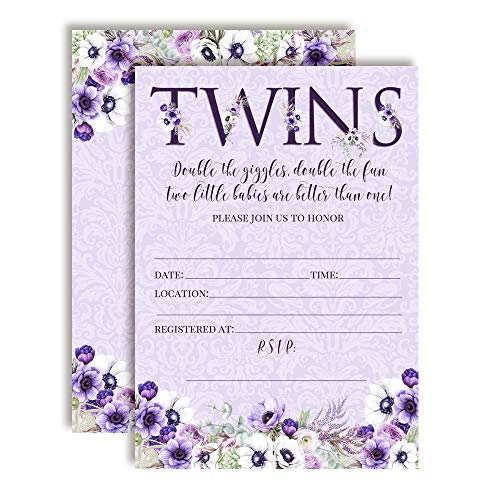 Watercolor Violets Baby Shower Invitations for Twins