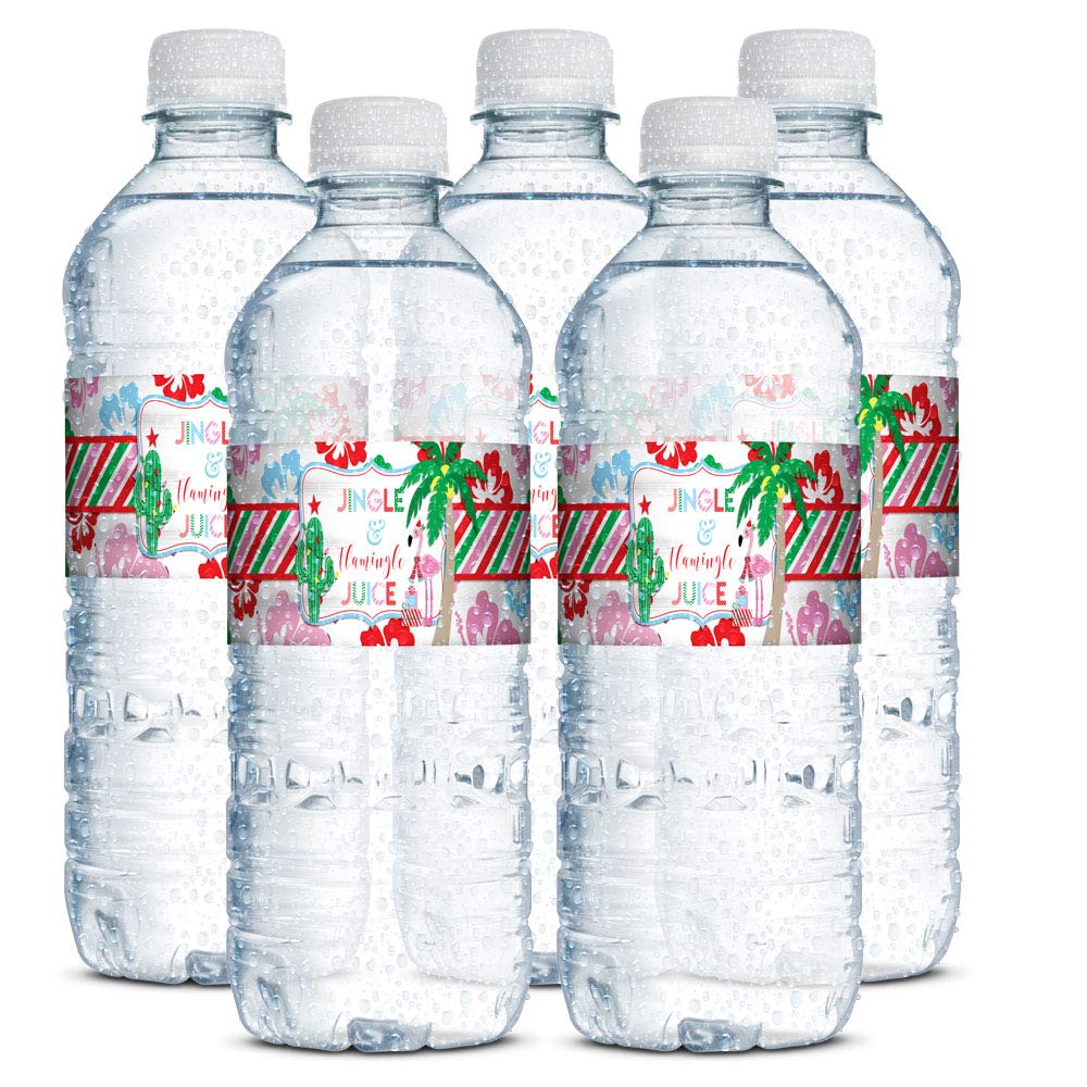 tropical flamingo christmas water bottle labels