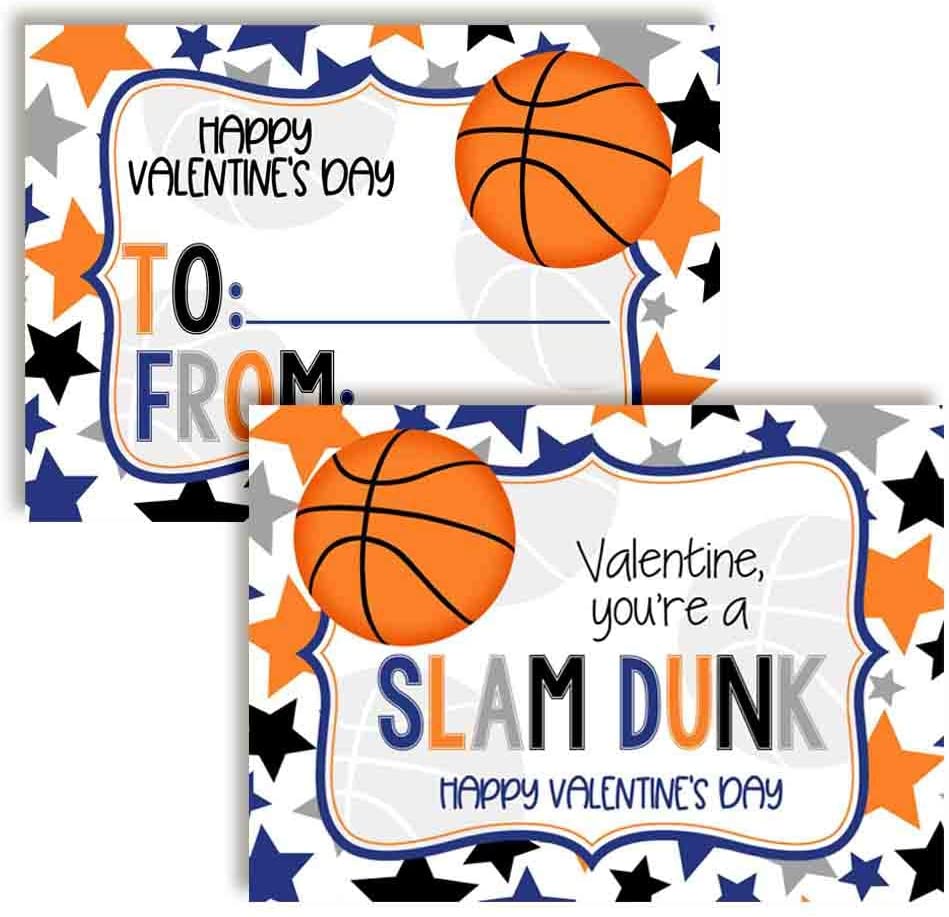 basketball valentine cards with star background slam dunk phrase